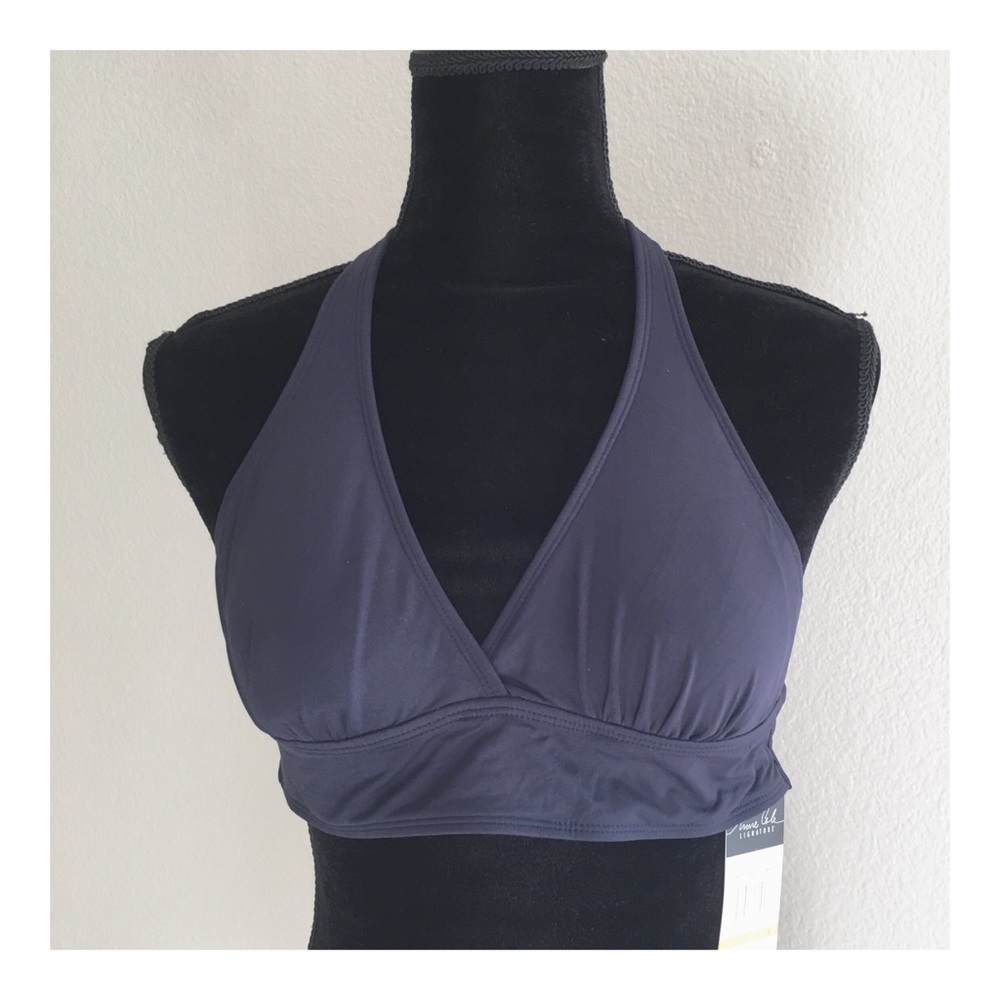 Anne Cole Navy blue halter bikini top small  NWT